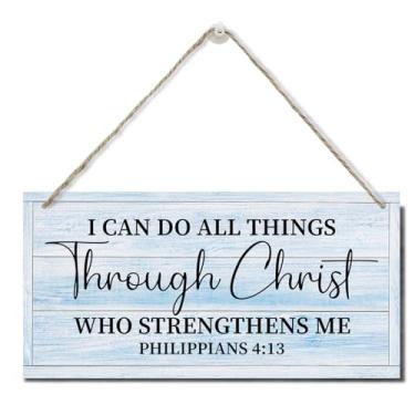 Imagem de Placa de parede I Can Do All Things Through Christ, placa de madeira impressa, placa de parede, placas cristãs para decoração de casa, presente de decoração de parede de Filipenses 4:13, placa de arte