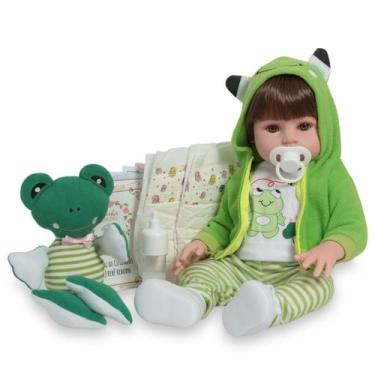 Imagem de Boneco Reborn Bebê Menino Sapinho 46cm Com Pelúcia e Itens - Cegonha R