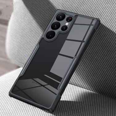 Imagem de HPQWN Para Galaxy S23 Ultra para Samsung Galaxy S23 S24 Ultra Case Shell à prova de choque PC TPU Capa traseira transparente (para Galaxy S23 Ultra/preto transparente)