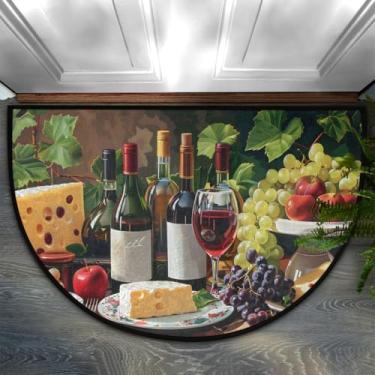 Imagem de Pardick Tapete de porta meio redondo de vinho da Grapes Farmhouse, antiderrapante, bem-vindo, para entrada interna, semicírculo, capacho lavável, banheiro, cozinha, tapete de chão para garagem, pátio