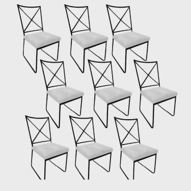 Imagem de Kit 09 Cadeiras Sala de Jantar Escritório Office Clark Industrial Ferro Preto Sintético Branco - Ahz Móveis