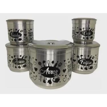 Imagem de Jogo Mantimentos Pote Lata Decorado Alumínio 5 Pçs Promoção Alumínio