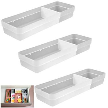 Imagem de Kit 3 Organizador Gaveta Logic Com Divisória Multiuso Armário Plástico - Ou - Natural