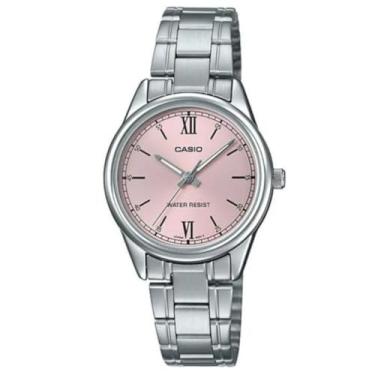 Imagem de Relógio analógico de 3 ponteiros Casio LTP-V005D-4B2 feminino padrão aço inoxidável rosa mostrador