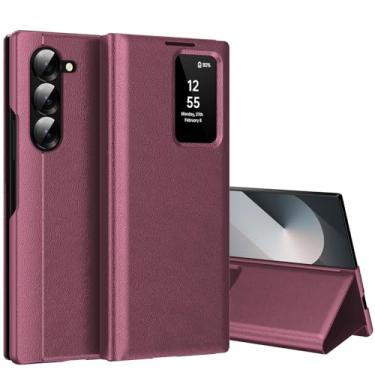 Imagem de Capa para Samsung Galaxy Z Fold 6 com Smart Small Screen View, S-View, capa carteira para Samsung Fold 6, capa de janela inteligente, capa protetora de couro flip inteligente para Samsung Z Fold 6