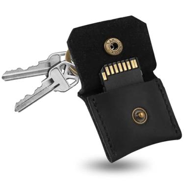 Imagem de Jack&Chris Chaveiro de couro genuíno com porta-cartão SD, antichoque, antipoeira, acessórios de câmera portátil para cartões SD CF CFexpress Micro SD Nano SIM e Micro SIM, preto