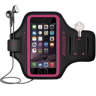 Imagem de iPhone 6 7 8 SE 2020/2022 Braçadeira, JEMACHE Impressão digital Suporte ao toque Academia Corrida Exercício Exercício Braçadeira para iPhone 6/6S/7/8/SE 2ª e 3ª geração com suporte para chave (Rosa)
