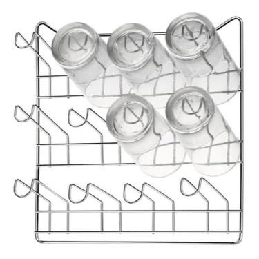 Imagem de Super Escorredor Porta Copos De Parede 12 20 24 e 30 Lugares Aço Cromado Para Bar e Restaurante(12 Copos)