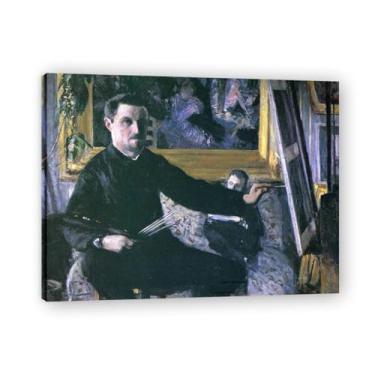 Imagem de Impressões em tela famosas, reprodução em tela, pintura emoldurada, imagem de arte de parede para decoração de casa. (autorretrato com um cavalete). Moldura interna de 40 x 50 cm - 15,8 x 19,7 pol