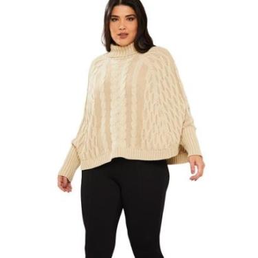 Imagem de Poncho Capa Pelerine Xale Feminino de Tricot Grosso Elegante Inverno TR8640 Cor:;Tamanho:M-Feminino