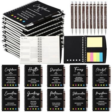 Imagem de TecUnite 20 Pcs Inspirational Phrases Spiral Notebooks with Sticky Notes Bamboo Pen Bulk Calendar Undated to Do List Weekly Goals Journal Employee Appreciation Gifts for Women Father Church(Black)
