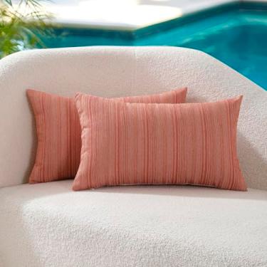 Imagem de VAKADO Capas de almofada impermeáveis para ambientes externos, 30 x 50 cm, conjunto de 2 capas decorativas de madeira externa para móveis de pátio, decoração para banco de jardim, varanda, sofá, tenda