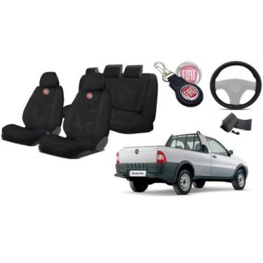 Imagem de Jogo Luxo Tecido Strada 1998-2004 + Capa Volante + Chaveiro Fiat - Aer