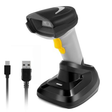 Imagem de onewscan Scanner de código de barras 2,4 GHz sem fio versátil 2 em 1 USB 1D leitor de código de barras automático leitor de código de barras com receptor USB para loja, supermercado, armazém