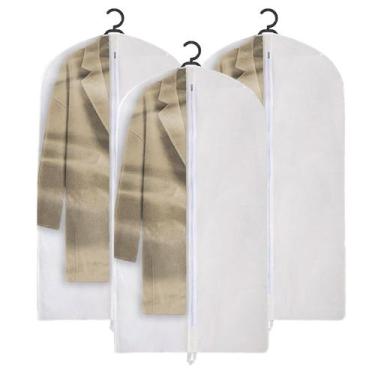 Imagem de Kit 3 Capa Protetora Terno Branca Com Visor  Plásticos Organizador Gua