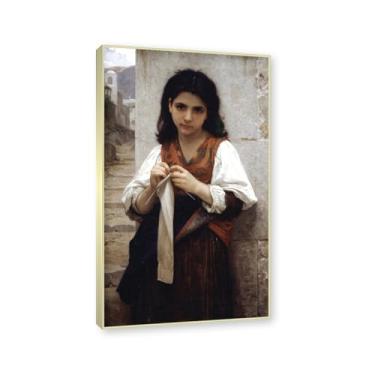 Imagem de NHLDZYH Moldura dourada champanhe. Impressões de arte William Adolphe Bouguereau - Pintura de retrato - (Menina 12) - Pôster temático de mitologia grega - Pôster de decoração de parede vintage. 60 x