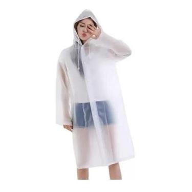 Imagem de Capa Chuva Adulto PVC Transparente Impermeável com Capuz Reutilizável 