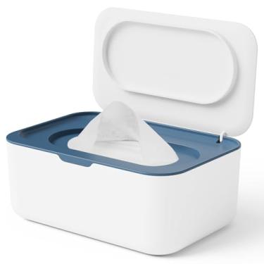 Imagem de Dispensador de toalhas, porta-lenços para bebês e adultos, recipiente de lenços recarregáveis Seposeve, mantém os lenços frescos, operação com uma mão antiderrapante, fácil de abrir/fechar, azul