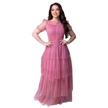 Imagem de Vestido Longo De Tule Com Brilho Feminino Manga Curta Elegante Para Fe