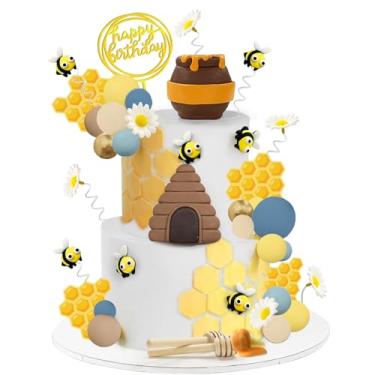 Imagem de 40 PCS Bee Cake Toppers Honey Jar Cake Topper Honeycomb Cupcake Decorations for Baby Shower Bee Theme Birthday Party Decoration Supplies