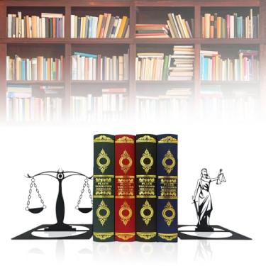 Imagem de Balanças de Justiça Metal Bookends, Lady Justice Book Ends, Justice Bookends for Shelf, Black Book Stopper, Organizador de livros para mesa, suporte de livros para escritório em casa, presentes para