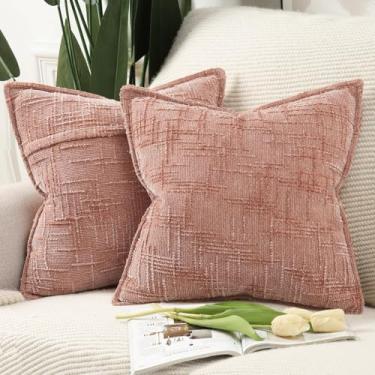 Imagem de MADIZZ Capas de almofada decorativas neutras de chenille 40 x 40 cm rosa pacote de 2 almofadas para sofá sofá boho destaque fronhas para cama almofada para quarto sala de estar decoração de casa