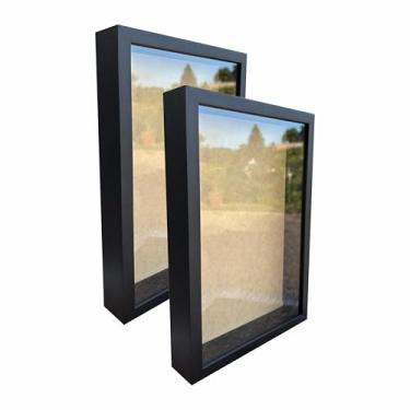 Imagem de Kit 2 Molduras Caixa Alta Com Vidro Expositora 30x40cm - Revestida - 1,5X4,5 Cor:Preto;Tamanho:30X40 cm