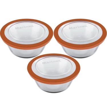 Imagem de Kit 3 Pote de Vidro 2,4L Marinex Refratário Redondo Tampa Plástica Transparente