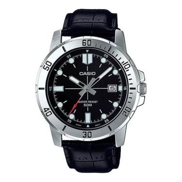 Imagem de Relógio Masculino Casio Prata Fundo Preto Pulseira De Couro