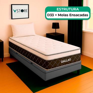 Imagem de Cama Box Baú e Colchão Dallas Molas V-Store 78x188x20