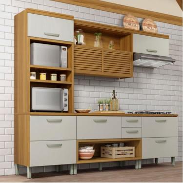 Imagem de Cozinha Completa Em Mdf Nesher Princesa Com 6 Portas 4 Gavetas E 12 Prateleiras Freijo E Off White