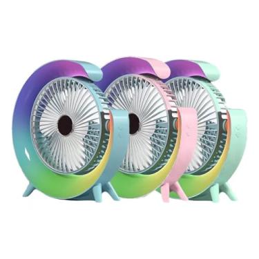 Imagem de Ventilador Portátil de Mesa com Luminária RGB, 3 Velocidades, Bateria Recarregável USB, Ajustável 180º – Uso Interno e Externo, Mini Ventilador, Cores Variadas
