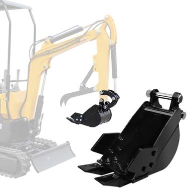 Imagem de Balde de escavação estreita de 200 mm para miniescavadeiras de 0,8 a 3 toneladas, acessório de vala com dentes de metal, diâmetro do furo de 2,5 cm, distância entre eixos central 9 cm