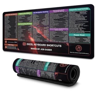 Imagem de Boaulee Tapete de rato Excel Shortcut Keys - Tapete de teclado com folha de referências grande XXL estendida | 89,9 cm x 30 cm PC Office Spreadsheet Keyboard Mat | Borda costurada
