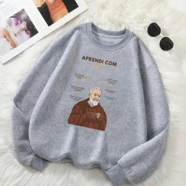 Imagem de Moletom GOLA CARECA Unissex Feminino Masculino Estamp Aprendi Com São 