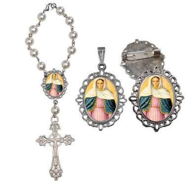 Imagem de Terço de Carro Nossa Senhora das Lagrimas com Broche e Relicario Lembr