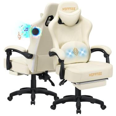 Imagem de HOFFREE Cadeira de jogos, cadeira de computador com alto-falantes, cadeiras de jogos de massagem com apoio para os pés Bluetooth cadeiras ergonômicas para jogos de computador para adultos cadeira
