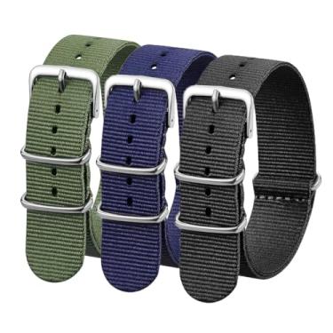 Imagem de KEDMOT Pulseira de relógio de nylon de 15 mm, nylon balístico, multicolorido, pulseiras de reposição com fivela de aço inoxidável (preto + azul + verde)