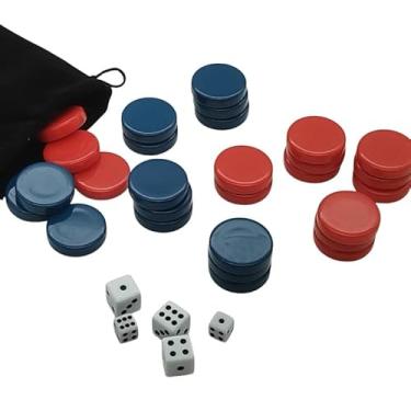 Imagem de 30 Pieces Backgammon Checkers Replacement Set Checker Board Games Playing Game Chips with 5 Dice Come with Drawstring Storage Pouch (Red&Blue 1.25 inch)