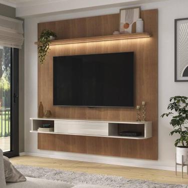 Imagem de Painel Com Suporte Para Até 75 Polegadas Com Led E 1 Porta Multimóveis Cr45314 Cinamomo-off White