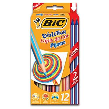 Imagem de Lápis de Cor BIC Evolution Pijamas com 12 cores + 2 Lápis Preto, 902395, Corpo Sextavado e Listrado, Cores Vivas