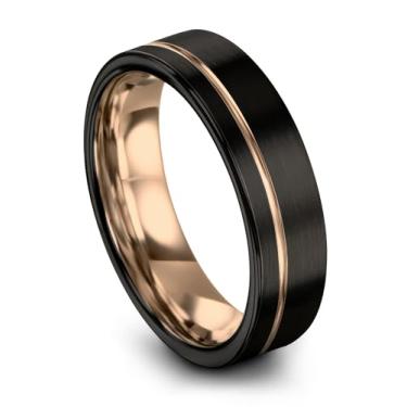 Imagem de Midnight Rose Collection Aliança de casamento de tungstênio 7 mm para homens e mulheres 18 k banhado a ouro rosa amarelo conjunto corte plano linha preta escovado polido, Ouro rosa, banhado a ouro,