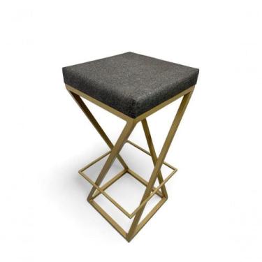 Imagem de Banqueta Zênite Estofada Metalon Dourado Cinza - 75cm - Casa Decor Lis