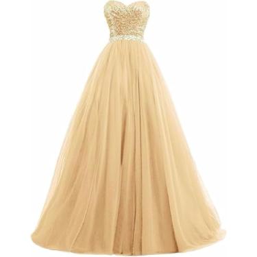 Imagem de Vestidos Das Damas De Honra Do Vestido De Baile De Baile, Parte Superior Do Tubo Lantejoulas Longo Frisado Vestido Do Banquete Do Partido, Vestidos De Esfera Formais Do Casamento, Champagne, 12