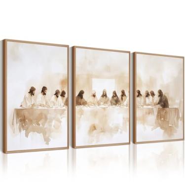 Imagem de A Última Ceia Arte de Parede Jesus Cristã Tela Decoração de Parede Pintura Última Ceia Imagens de Sala de Jantar Jesus Cartazes Religiosos Bíblia Arte Moderna Cristã para Sala de Estar 61 x 91 cm Sem