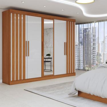 Imagem de Guarda-Roupa Casal Prince 5 Portas 2 Gavetas com Espelho Freijó/Off White - Panorama Móveis