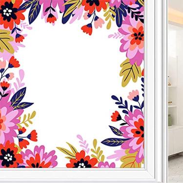 Imagem de Película de janela de privacidade de flores, textura de estilo floral, filme de vidro para sala de estar e escritório em casa, L90 x C 190 cm