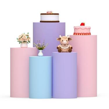 Imagem de Friiko Conjunto de 5 capas de cilindro, capas de suporte de cilindro de elastano para festas, capas de suporte de pedestal redondo para suportes de cilindro para exibição de festa de casamento e