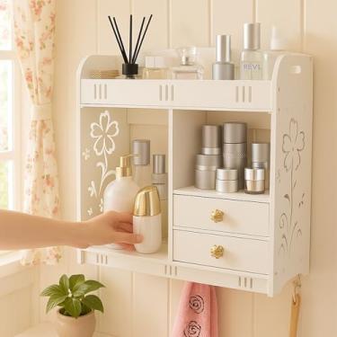 Imagem de ShellKingdom Armário de armazenamento sobre o vaso sanitário, armário de banheiro de parede estreito com portas e prateleira para toalha, armazenamento de papel higiênico, 43 x 38 x 18 cm