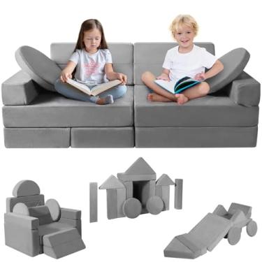 Imagem de snow mini Sofá modular infantil de 15 peças, conjunto de sofá conversível para crianças, sofá de espuma para meninos e meninas, móveis infantis versáteis para sala de jogos, escalada, leitura